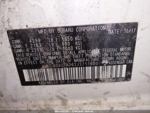 Subaru Impreza 2.0i Premium 2018 4S3GTAD62J3711600 Image 9