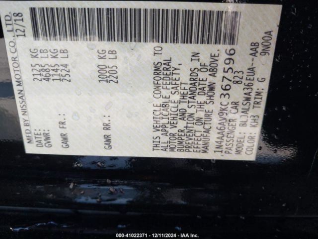 1N4AA6AV9KC367596 Nissan Maxima 3.5 Sr