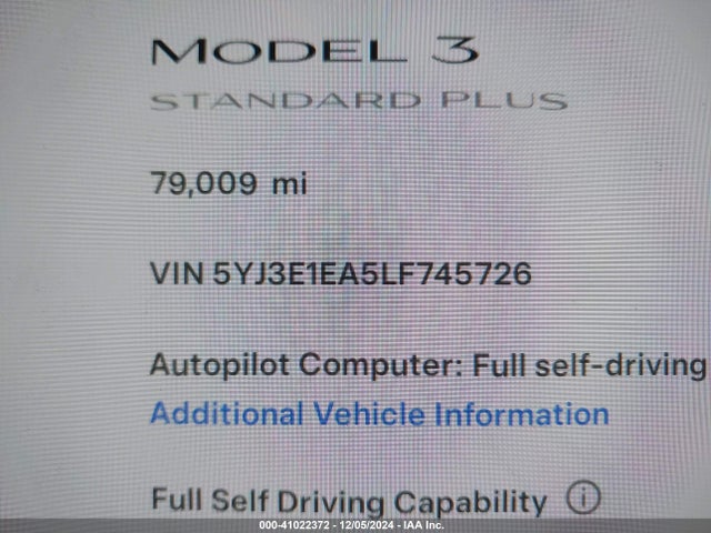 5YJ3E1EA5LF745726 Tesla Model 3 Standard Range Plus Rear-wheel Drive/standard Range Rear-wheel Drive