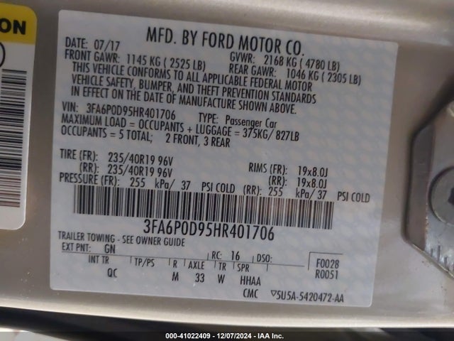 Ford Fusion Platinum 2017 3FA6P0D95HR401706 Image 9