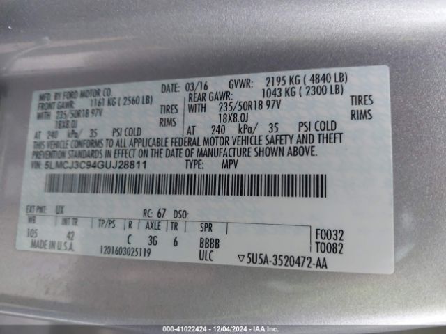 5LMCJ3C94GUJ28811 Lincoln Mkc Reserve