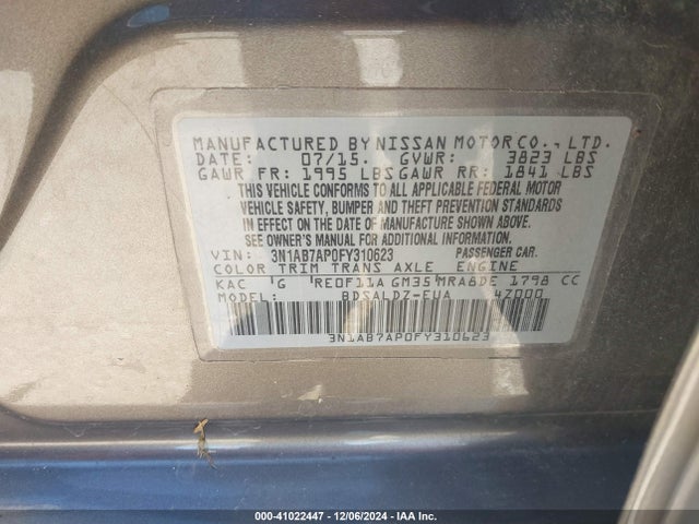 Nissan SENTRA SV 2015 3N1AB7AP0FY310623 Image 9