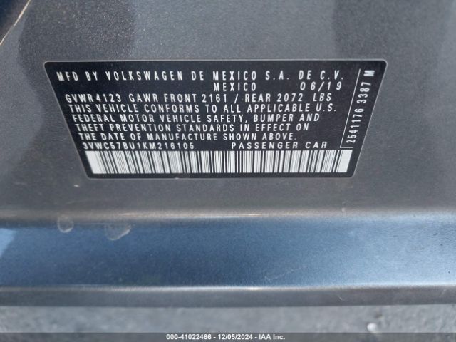 3VWC57BU1KM216105 Volkswagen Jetta 1.4t R-line/1.4t S/1.4t Se