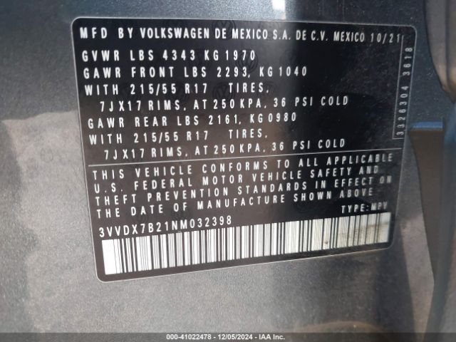 3VVDX7B21NM032398 Volkswagen Taos 1.5t S