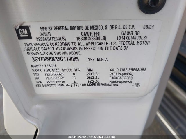 2005 CADILLAC ESCALADE ESV 3GYFK66N35G119085 Photo 8