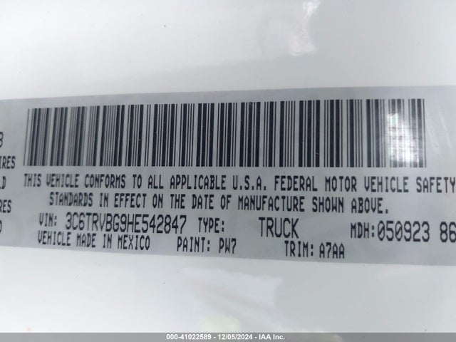 3C6TRVBG9HE542847 RAM Promaster 1500 136 Wb