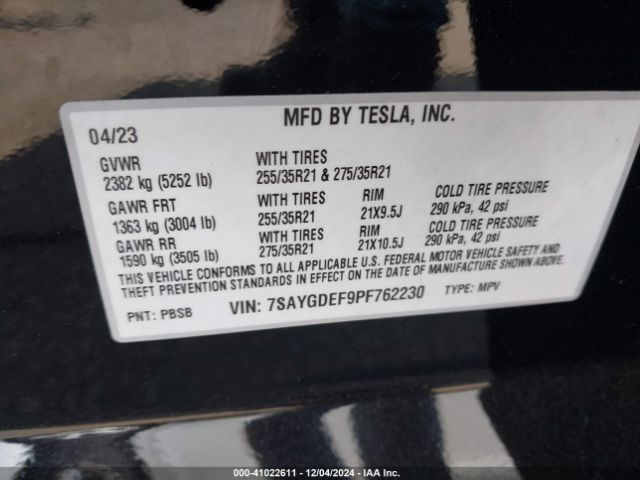7SAYGDEF9PF762230 Tesla Model Y Performance Dual Motor All-wheel Drive