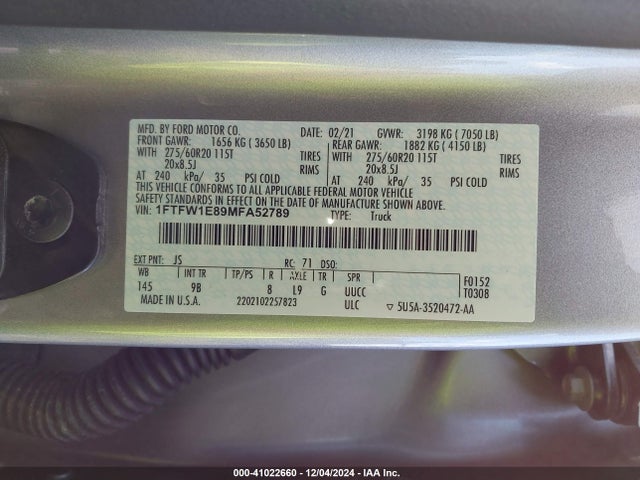 Ford F-150 Platinum 2021 1FTFW1E89MFA52789 Image 9