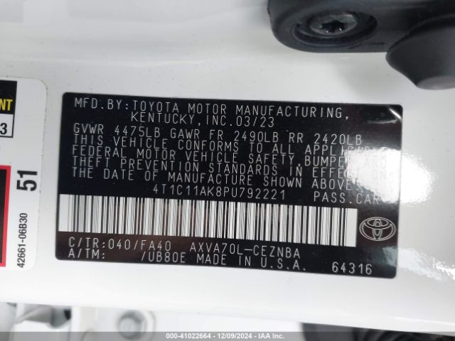 4T1C11AK8PU792221 Toyota CAMRY LE