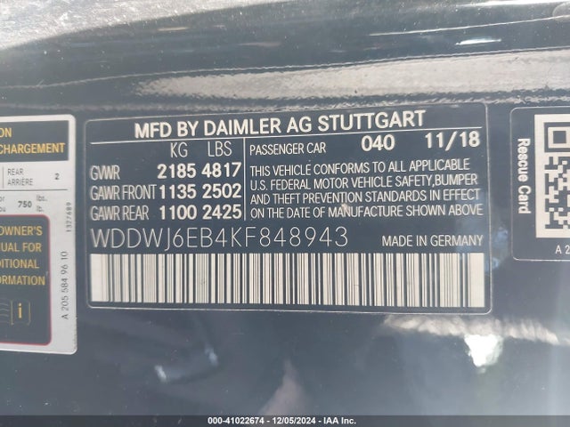 WDDWJ6EB4KF848943 Mercedes-Benz Amg C 43 4matic