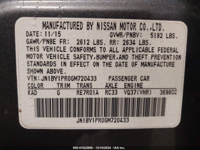 JN1BY1PR0GM720433 Infiniti Q70l 3.7x