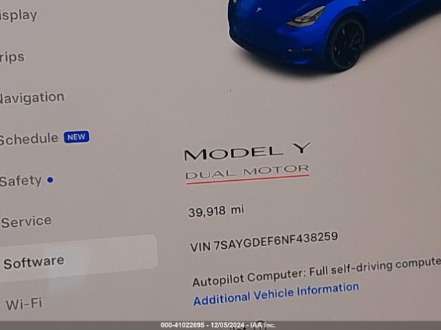 7SAYGDEF6NF438259 Tesla Model Y Performance Dual Motor All-wheel Drive