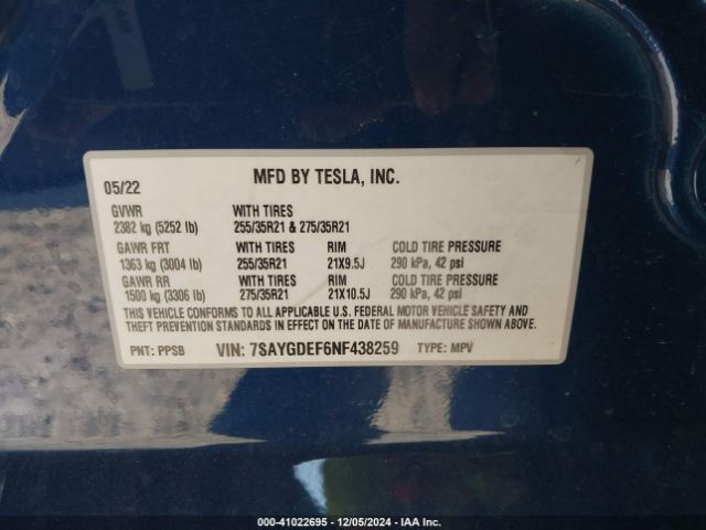 7SAYGDEF6NF438259 Tesla Model Y Performance Dual Motor All-wheel Drive
