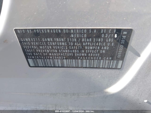 Volkswagen Jetta 2.0l S 2015 3VW2K7AJ2FM294829 Image 9