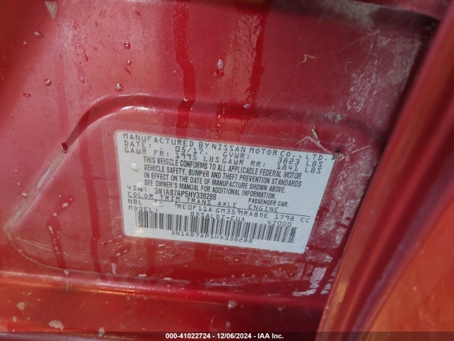 3N1AB7AP5HY338288 Nissan SENTRA SV