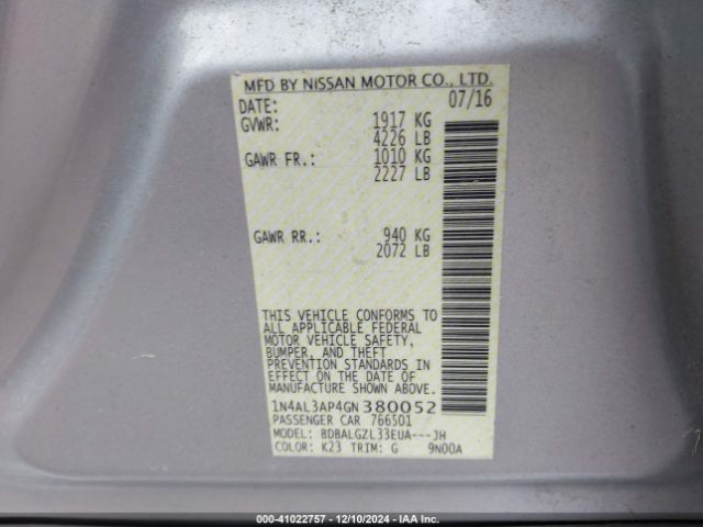 1N4AL3AP4GN380052 Nissan Altima 2.5 S