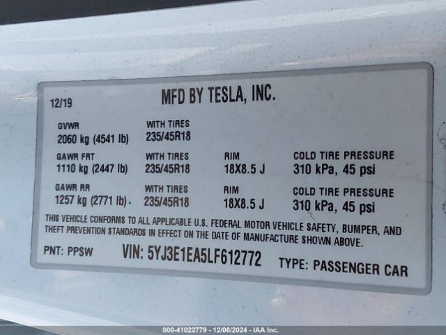 5YJ3E1EA5LF612772 Tesla Model 3 Standard Range Plus Rear-wheel Drive/standard Range Rear-wheel Drive