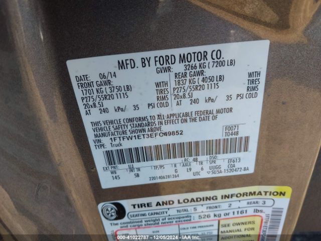 1FTFW1ET3EFC49852 Ford F-150 Fx4