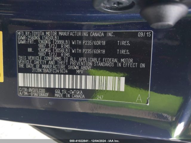 2T2BK1BA0FC341634 Lexus RX 350