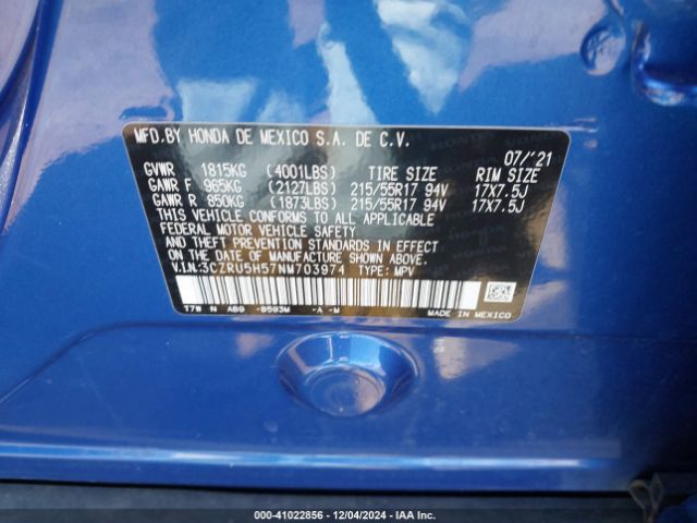 3CZRU5H57NM703974 Honda Hr-v 2wd Ex