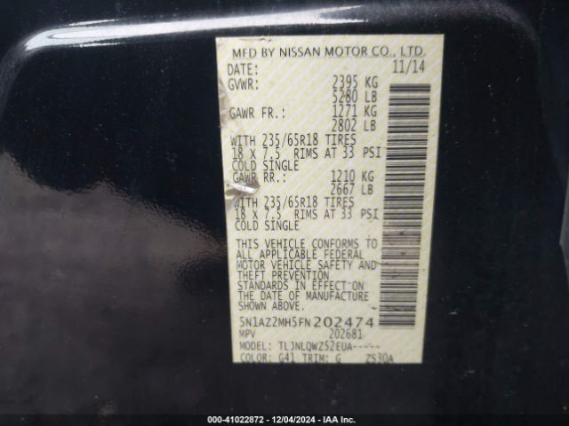 5N1AZ2MH5FN202474 Nissan MURANO SV