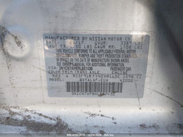 3N1CN7AP8HL897430 Nissan Versa 1.6 S