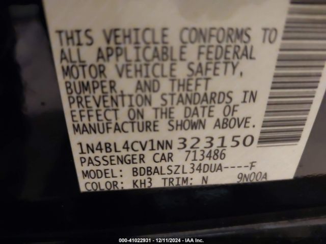 1N4BL4CV1NN323150 Nissan Altima Sr Fwd