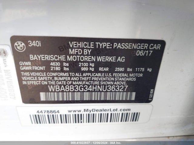 WBA8B3G34HNU36327 BMW 340i