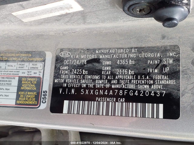 5XXGN4A78FG420437 KIA dohc gdi theta ii
