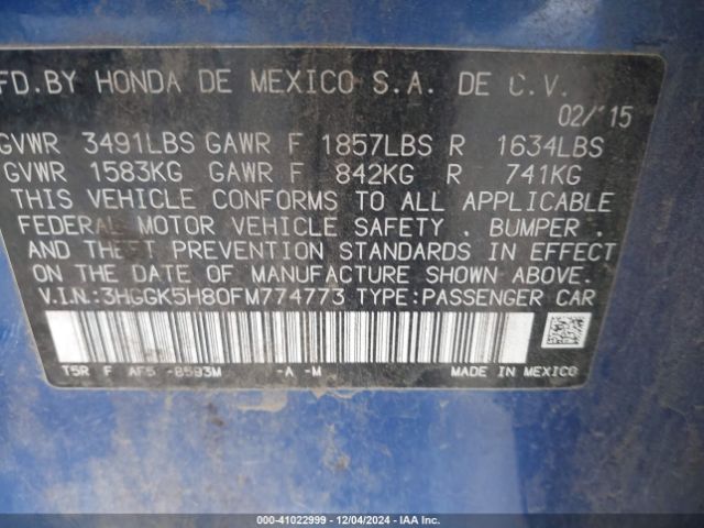 3HGGK5H80FM774773 Honda Fit Ex/ex-l
