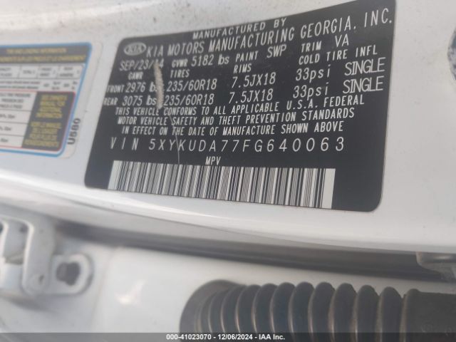 5XYKUDA77FG640063 KIA Sorento Ex V6