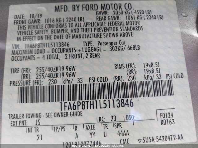 Ford Mustang Ecoboost 2020 1FA6P8TH1L5113846 Image 9
