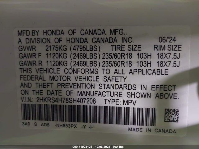 2HKRS4H78SH407208 Honda Cr-v Ex-l Awd