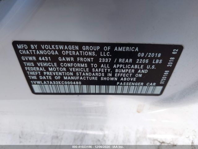 1VWLA7A32KC000480 Volkswagen Passat 2.0t Wolfsburg Edition