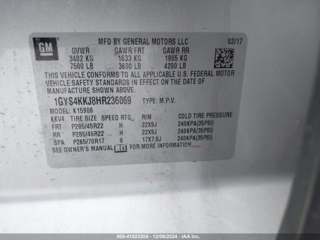 1GYS4KKJ8HR236069 Cadillac Escalade Esv Platinum