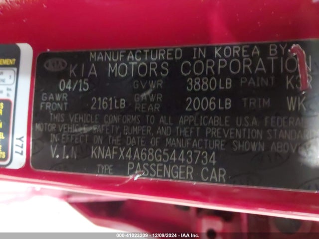 KNAFX4A68G5443734 KIA FORTE LX
