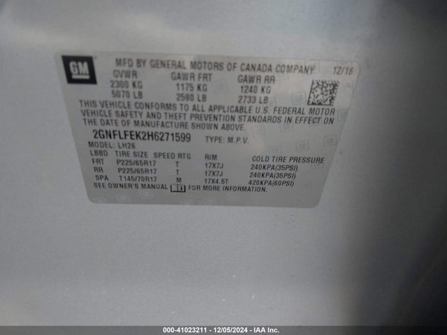 Chevrolet EQUINOX LT 2017 2GNFLFEK2H6271599 Image 9