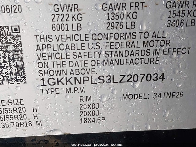 1GKKNPLS3LZ207034 GMC Acadia Fwd Denali