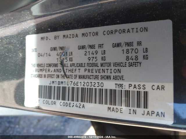 Продаж на аукціоні авто 2014 Mazda Mazda3 I Sport, vin: JM1BM1U76E1203230, номер лоту: 41023272