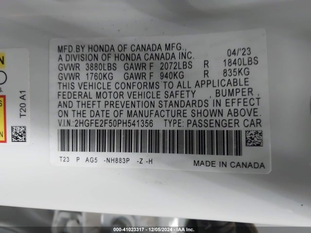 Honda Civic Sport 2023 2HGFE2F50PH541356 Image 9