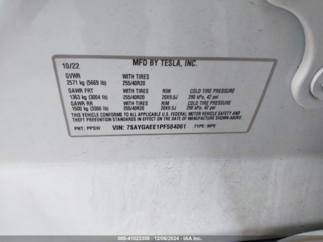 7SAYGAEE1PF584061 Tesla Model Y Awd/long Range Dual Motor All-wheel Drive