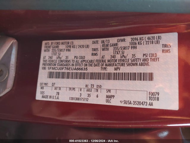 1FMCU0F76EUA66635 Ford ESCAPE S