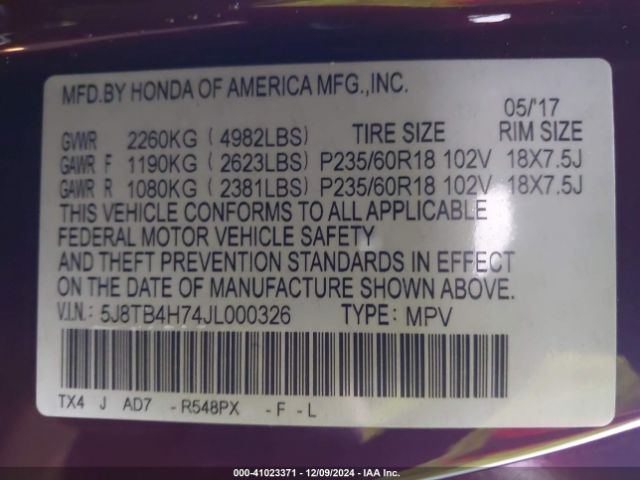 5J8TB4H74JL000326 Acura Rdx Advance Package