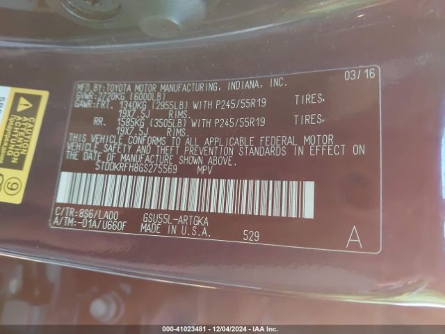 5TDDKRFH8GS275569 Toyota Highlander Limited Platinum V6