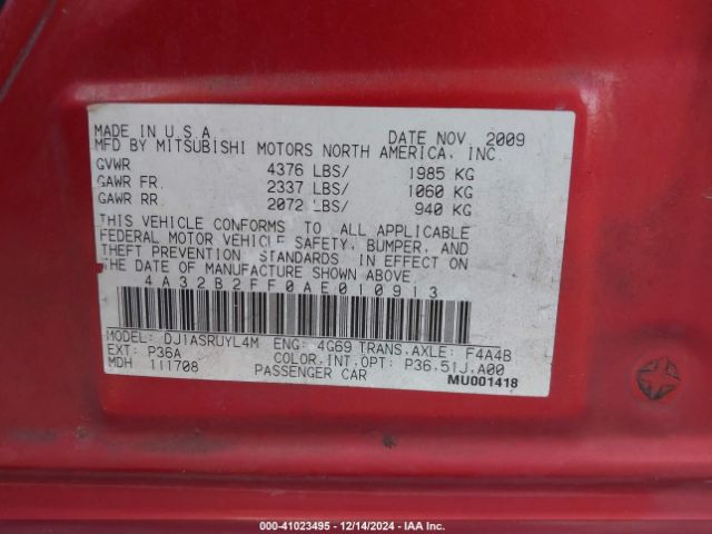 2010 MITSUBISHI GALANT 4A32B2FF0AE010913 Photo 8