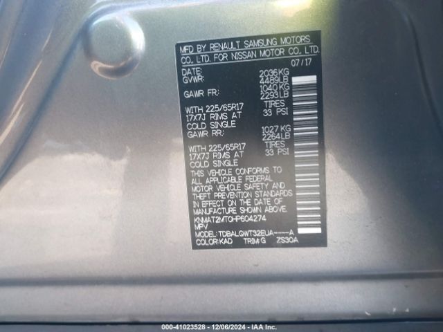 KNMAT2MT0HP604274 Nissan ROGUE SV