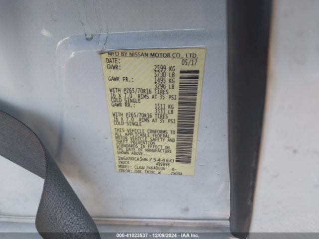 1N6AD0ER5HN754460 Nissan Frontier Sv