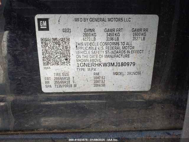 1GNERHKW3MJ180979 Chevrolet Traverse Fwd Lt Leather