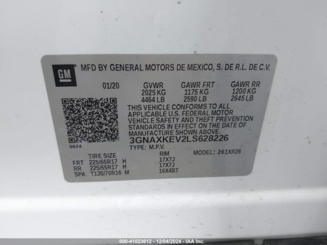 3GNAXKEV2LS628226 Chevrolet Equinox Fwd Lt 1.5l Turbo