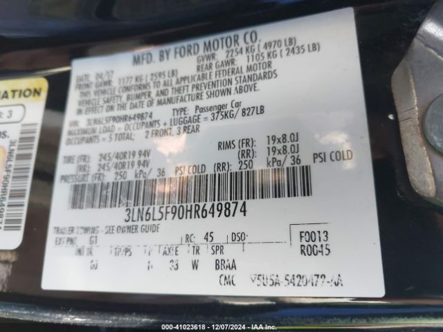 3LN6L5F90HR649874 Lincoln Mkz Reserve